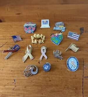Mixed Enamel Lapel Pin Lot Vintage Souvenir USA Flag Hat Pins Collectible Bundle